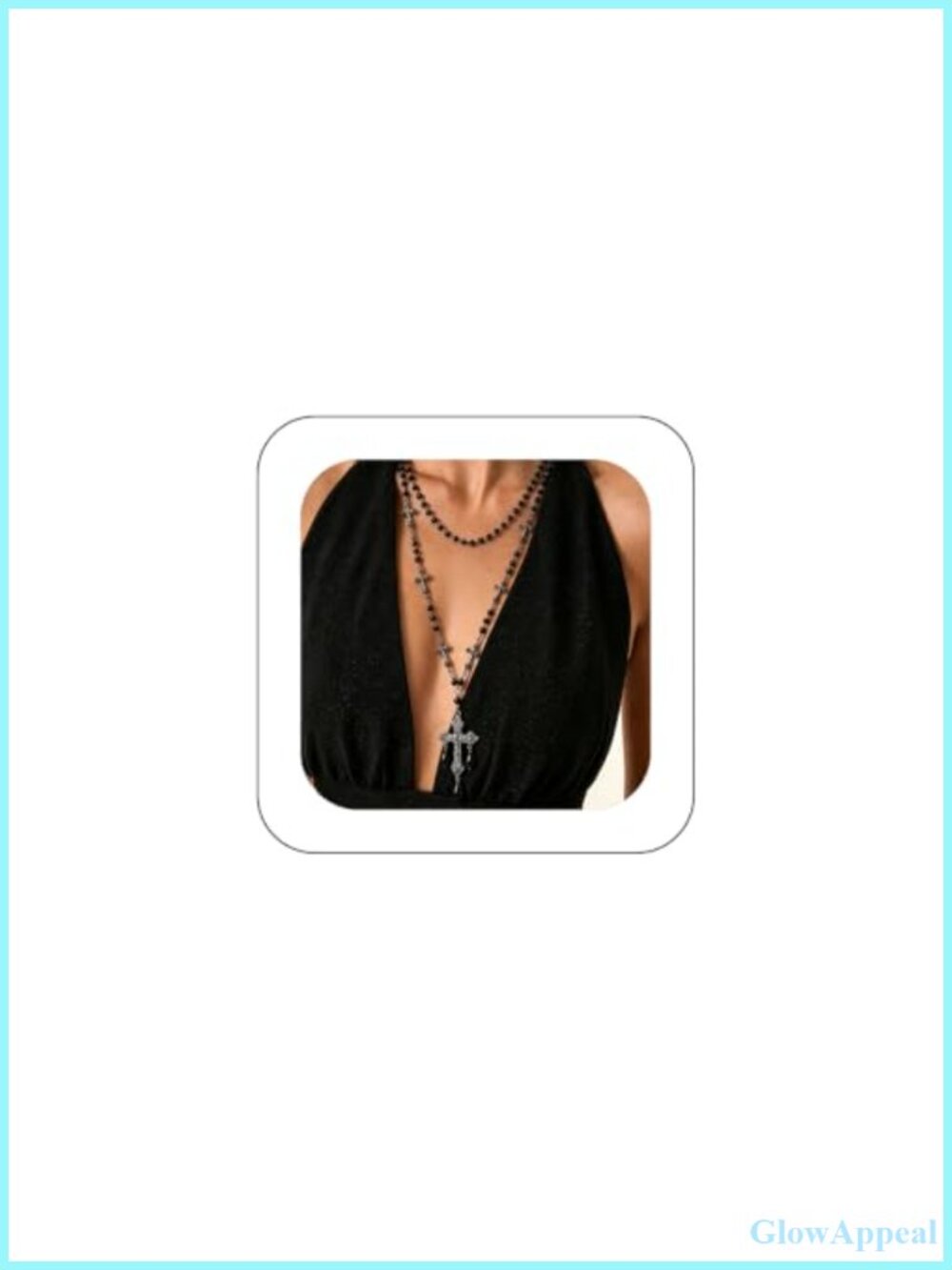 Goth Cross Pendant Necklace Layered Black Beaded Chain Grunge Emo Jewelry
